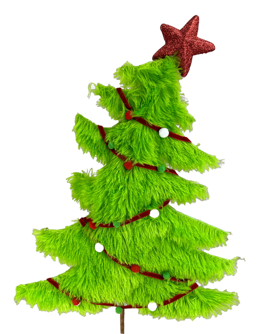 86134GN   27"H 12"W   Furry Christmas Tree Pick    Green