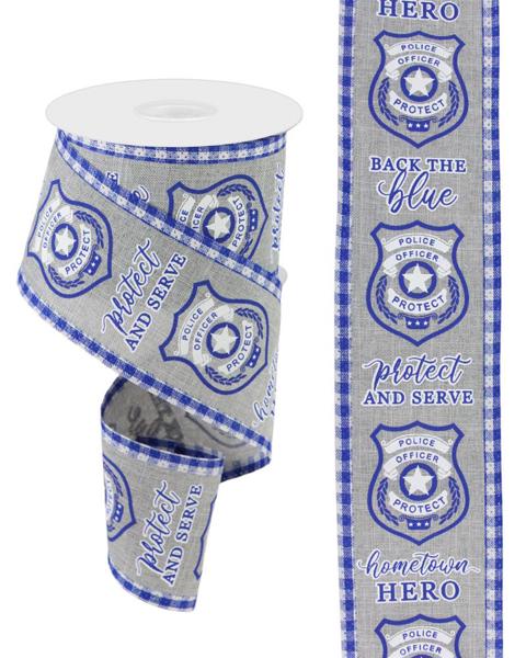 RGA80895X  2.75" x 10yd Police Badge/Gingham Check Lt Grey/Blue/White