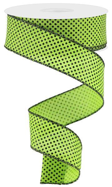 RGA1731AM   1.5" x 10yd Glitter Micro Dot On Royal     Lime Green/Black