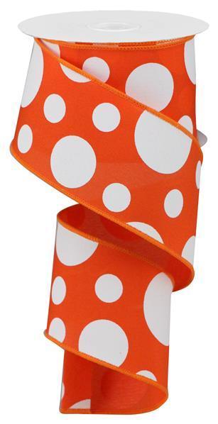 RGA193520   2.5" x 10yd Giant Three Size Dot/Pg Fabric   Dark Orange/White