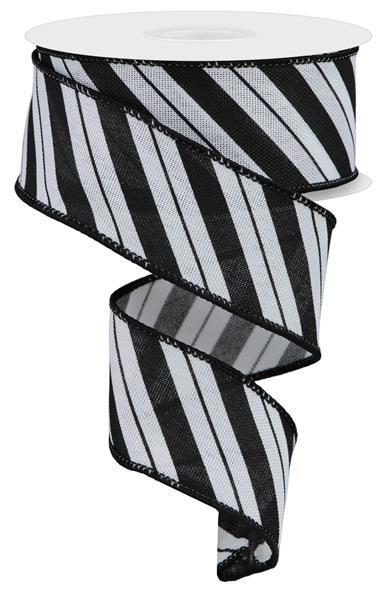 RGE154027   1.5" x 10yd Diagonal Line/Faux Ryl   White/Black