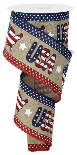 RGE164001    2.5" x 10yd Patterned USA   Lt Beige/Red/White/Blue