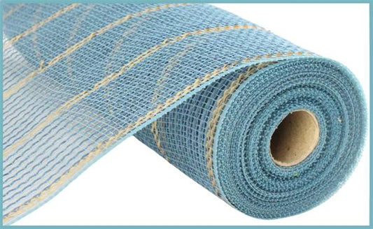 RY8329W8  10.25" x 10yd Poly/Faux Jute/Matte Mesh Smoke Blue/Gold