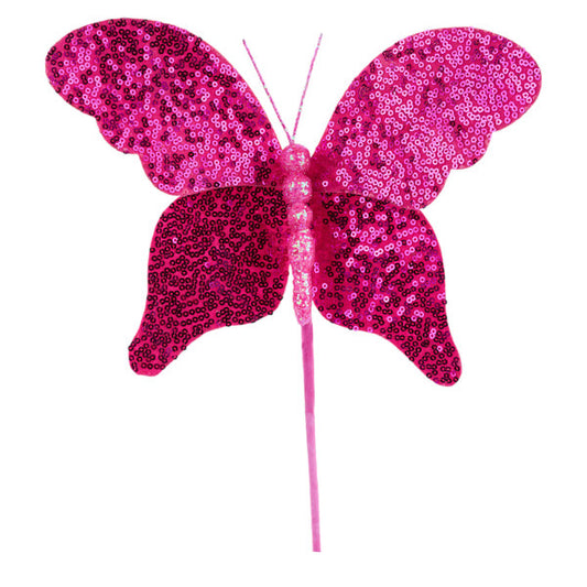 MN038511  11"L Sequin Butterfly Pick Hot Pink