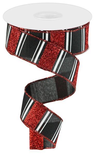 RGC156902   1.5" x 10yd Multi Stripe/Bold Glitter    Black/Red/White