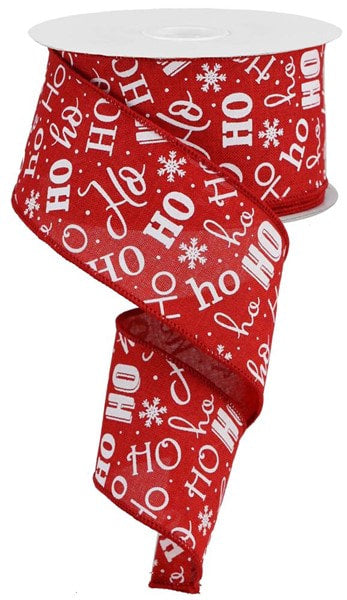 RGA196724  2.5" x 10yd Ho Ho Ho On Royal Red/White