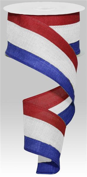 RG16047J     2.5" X 10Yd 3 Color 3-In-1 Royal Burlap    Red/White/Blue