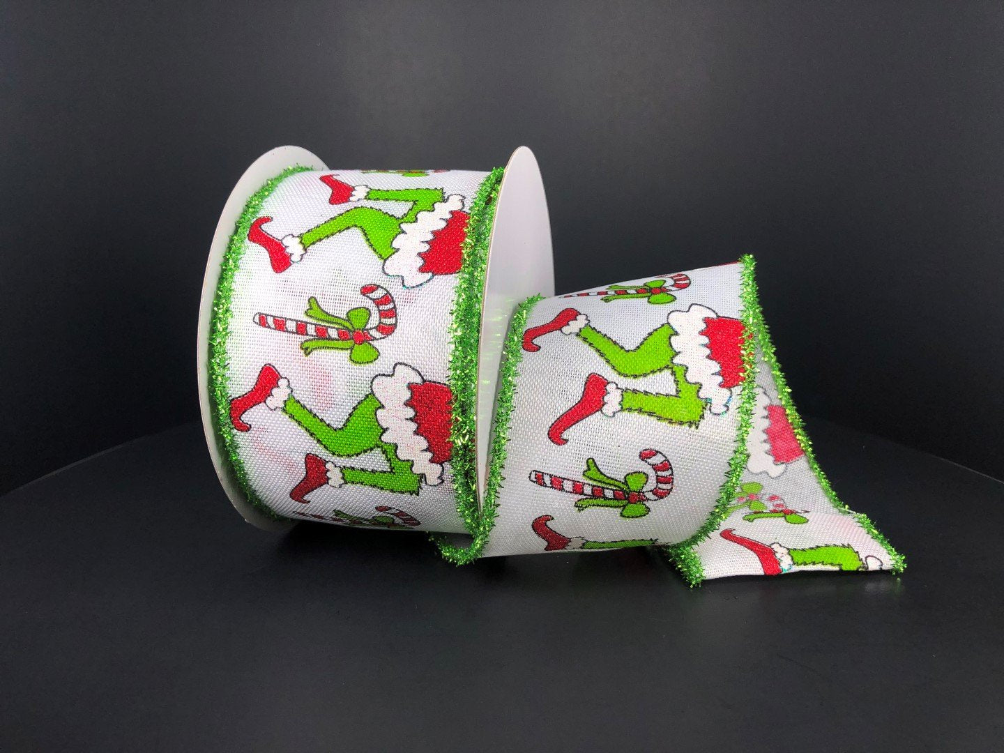 71118-40-09 2.5''X10Y Monster Leg Ribbon White/Green/Red (Green Trim)