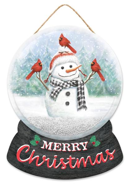 AP07309    12"H Christmas Cardinal Snow Globe Sign   Wht/Blk/Red/Smoke/Sage