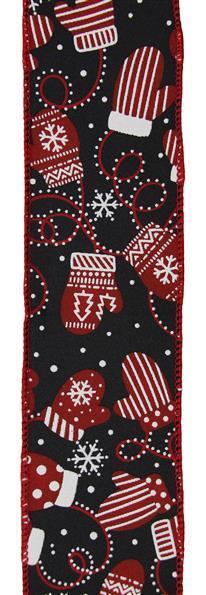 RGE196402   2.5" x 10yd Christmas Mittens   Black/Red/White