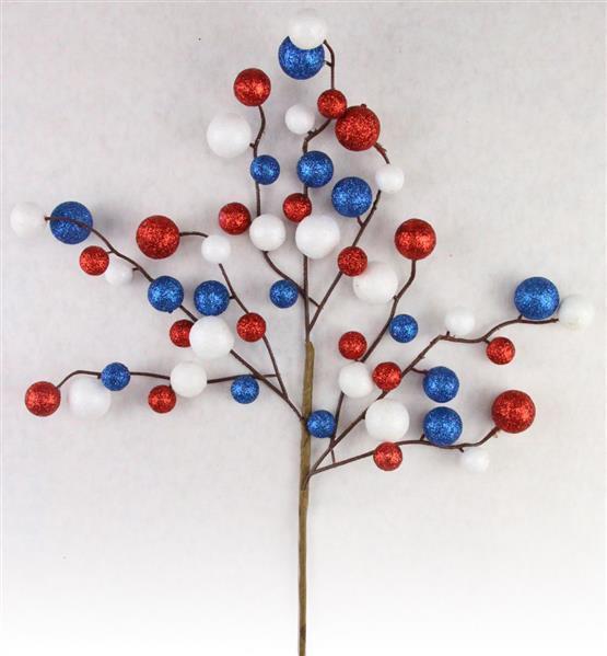 HJ1058   17"L Round Mixed Glitter Ball Pick   Red/White/Blue