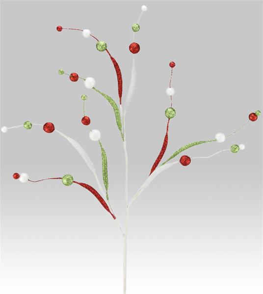 XS6065HA    25"L Glitter Tubing/Ball Spray   Red/White/Lime Green