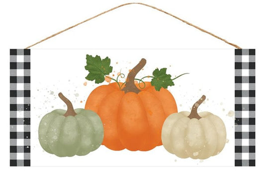 AP7049 12.5"L X 6"H Watercolor Pumpkin Sign Blk/Wht/Orn/Sage/Brn/Crm