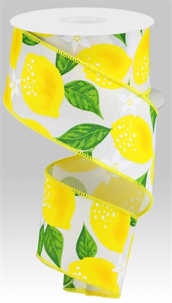 RGA118627  2.5" x 10yd Lemons On Royal White/Yellow/Green