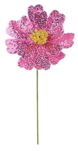 FH814322  8"Dia Sequin Flower Stem, 18"Oal Pink