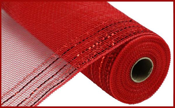 RY850724   10.25" x 10yd Tinsel/Foil Wide Border Mesh  Red