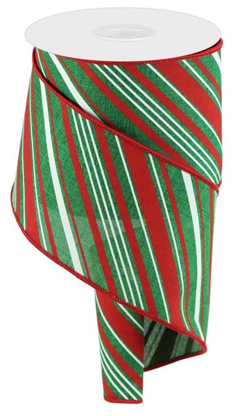 RGC158606  4" x 10yd Peppermint Stripes/Royal Emerald/Red/White