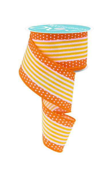 RGF156720  2.5" x 10yd Vertical Stripe/Polka Dot Edge White/Orange/Yellow