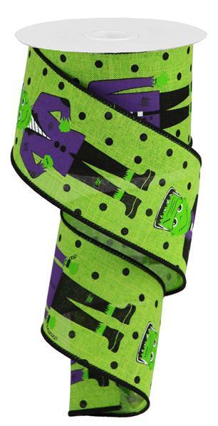 RGB1106LT  2.5" x 10yd Frankenstein On Royal W/Dots    Green/Purple/Black