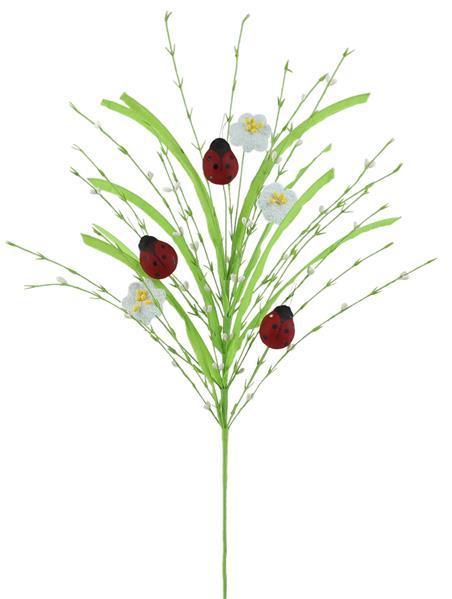 MN0192 28"L Paper Grass/PIP Flower Ladybug Spray Grn/Red/Blk