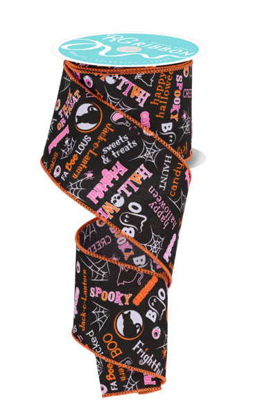 RGF1305J6  2.5" x 10yd Halloween Words Blk/Pink/Orng/Lt Pnk