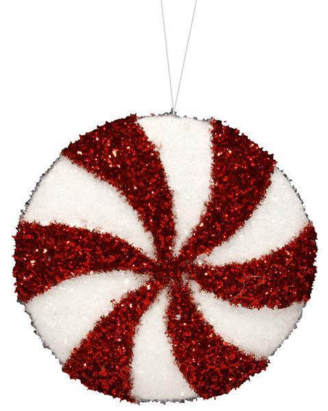 XY7986   6" Zigzag Glitter Disc Ornament  Red/White