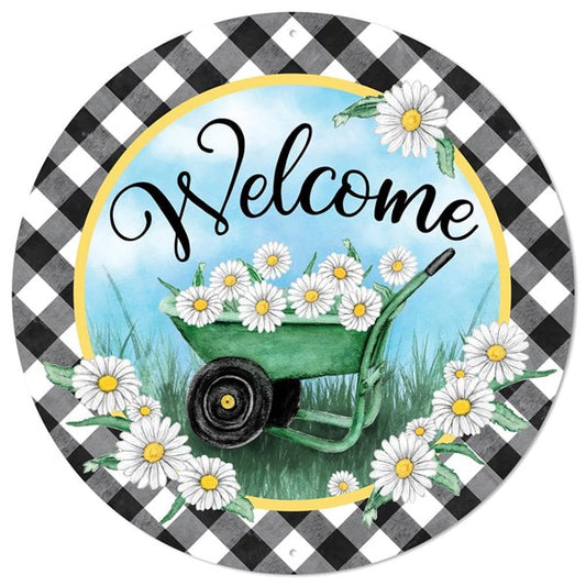 MD0883 12"Dia Metal Welcome/Wheelbarrow Sign