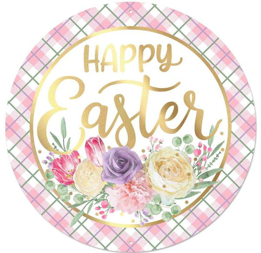 MD0832 12"Dia Metal/Foil Happy Easter Sign