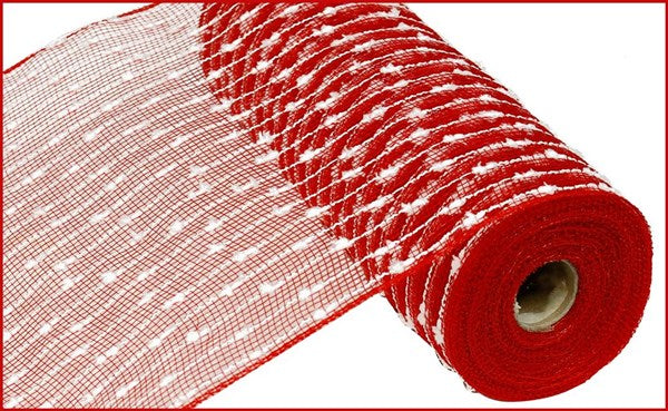 RY820249 10.25"X10yd Snowball/Poly Mesh Red/White