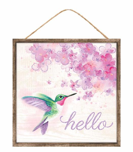 AP7850 10"Sq Hummingbird And Florals Sign