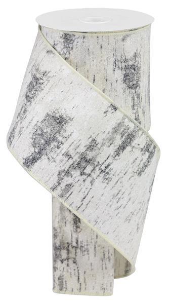 RGA15681R   4" x 10yd Glitter Birch Bark On Cotton    Off White/White/Blk/Grey