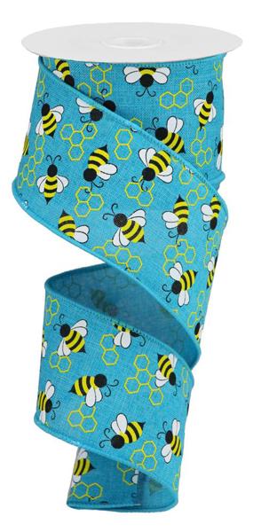 RGA161734    2.5" x 10yd Mini Bumblebees On Royal   Turq/Yellow/White