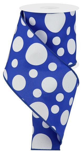 RGA193625    4" X 10Yd Giant Three Size Dots/Pg Fabric      Royal Blue/White