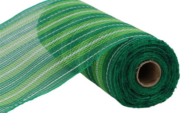 RY8340CT     10.25" x 10yd Mini Stripe Mesh   Emerald/Lime/White