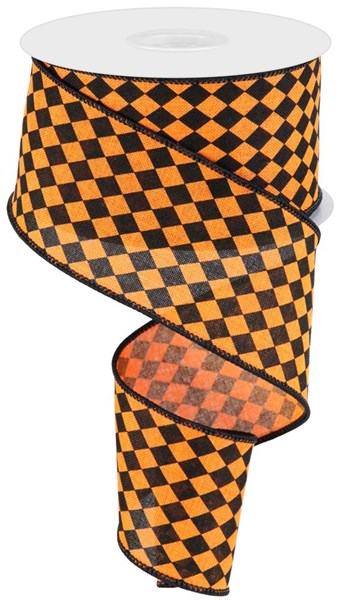 GC1734HW  2.5" x 10yd Small Harlequin On Royal Orange/Black