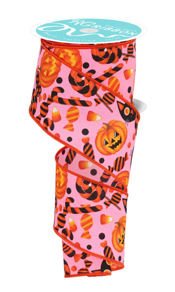 RGF130915  2.5" x 10yd Pumpkin/Cat/Candy Lt Pink/Multi