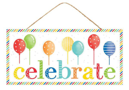 AP782962    12.5"L x 6"H Glitter Celebrate Sign    Primary Multi