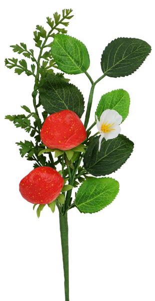 EC8256   10"L Mixed Greenery Strawberry Pick    Red/Green/White/Yellow