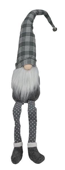 XN4182    17.5"H Check Fabric Sitting Gnome   Grey/White