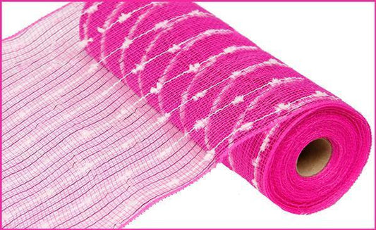 RY820064   10.25" x 10yd Metallic Puff Ball Mesh    Hot Pink/White