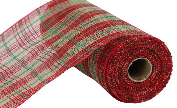 RY8341CY    10.25" x 10yd Mini Plaid Mesh     Red/Emerald/Natural