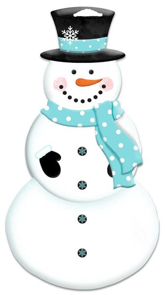 MD0726 12"H X 6.5"L Blue Embossed Snowman W/Scarf White/Ice Blue/Black