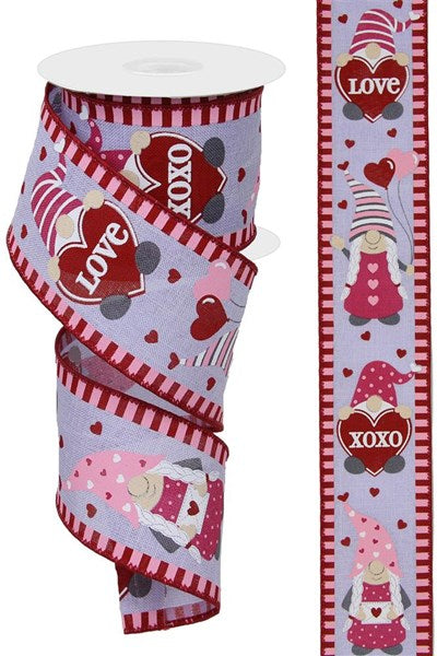 RGE114213 2.5"X10yd Valentine Gnomes on Royal Lav/Wht/Pnk/Lt Pnk/Gry