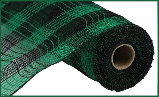 RY8320N5 10.25”x10YD Faux Jute/PP Small Check Black/Emerald Green