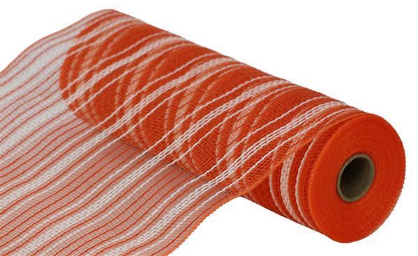 RY8344ET   10.25" x 10yd Farmhs Stripe Faux Jute Mesh   Orange/Cream