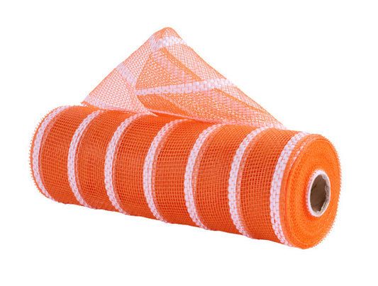 RE8903JJ   10" x 10yd Vertical Wide Stripe Mesh  Orange/White