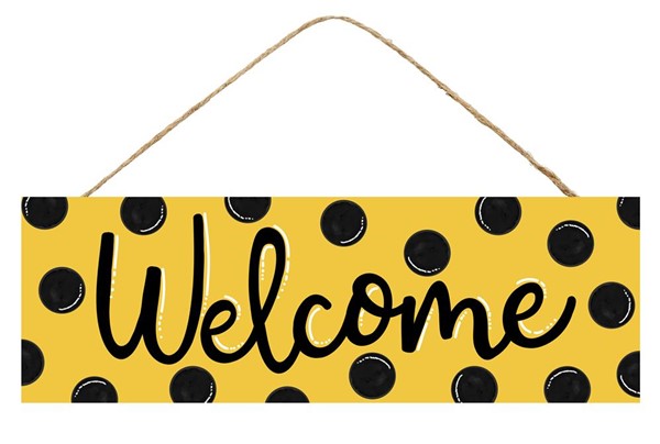 AP803429 15"L X 5"H Welcome W/Dots Sign Yellow/Black/White