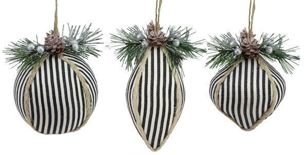 XY939833 Black White Vertical Stripe With Jute Ornament