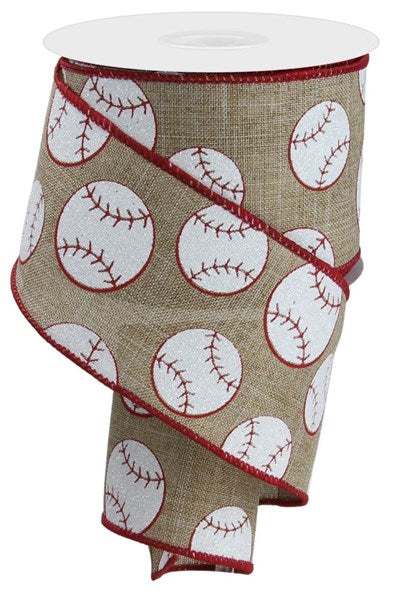 RGA117101  2.5" x 10yd Glitter Baseball On Royal Lt Beige/Red/White