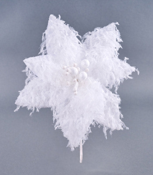 XS410227    11"Dia Furry Feather Fabric Poinsettia  White